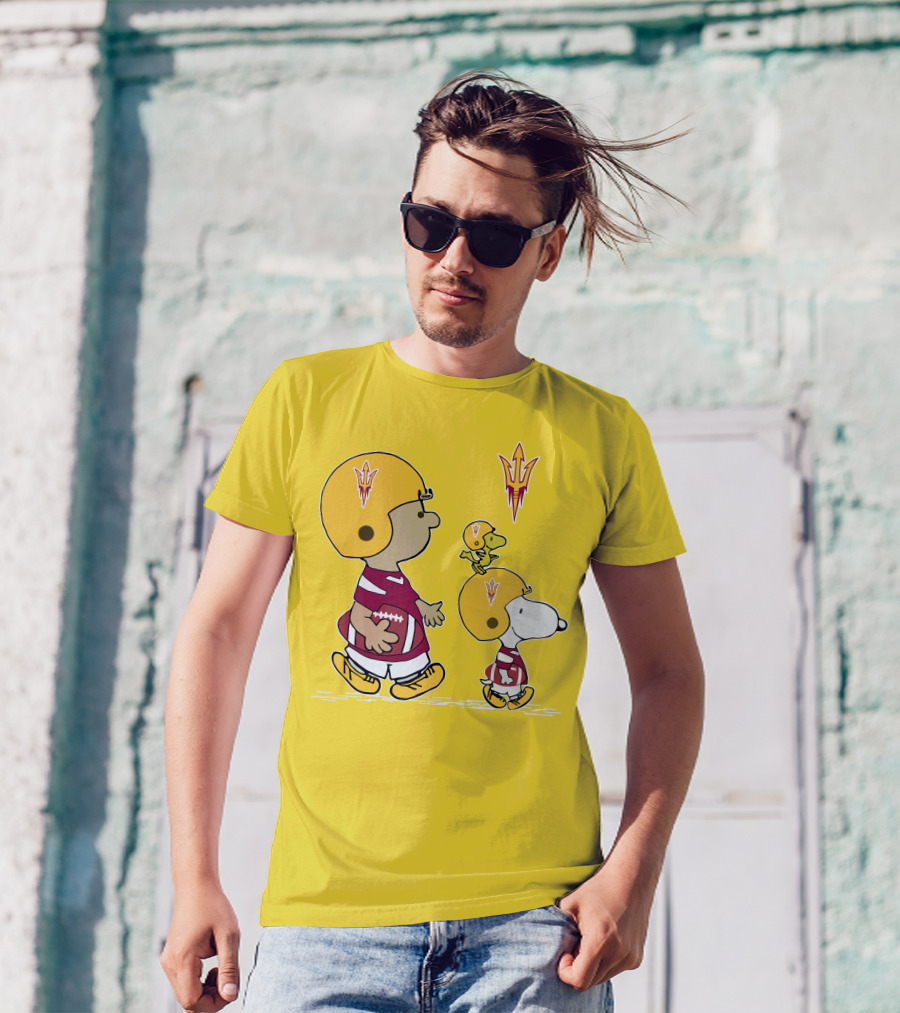 Arizona State Sun Devils Peanuts Football Players Charlie Brown Snoopy Woodstock T-Shirt