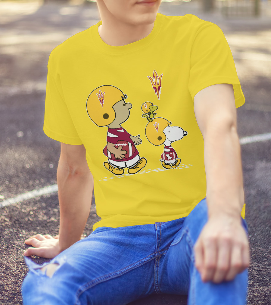 Arizona State Sun Devils Peanuts Football Players Charlie Brown Snoopy Woodstock T-Shirt