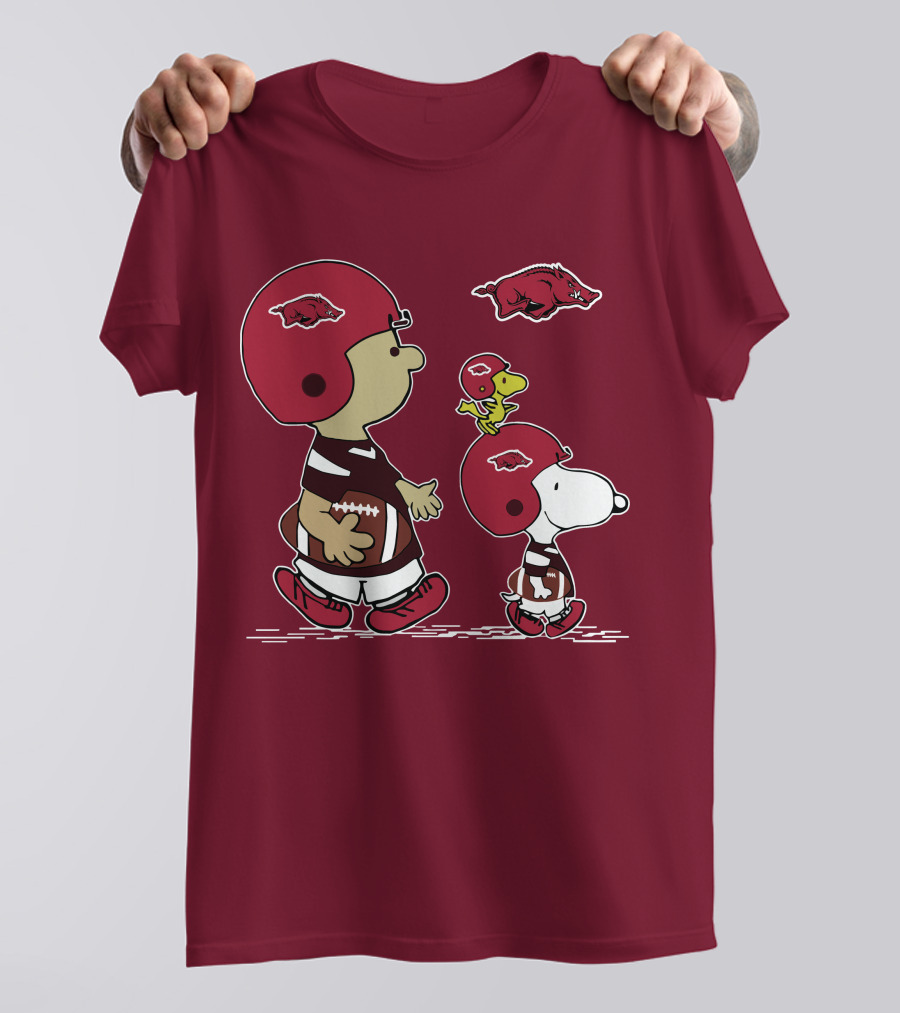 Arkansas Razorbacks Snoopy Football Peanuts Characters With Helmets T-Shirt