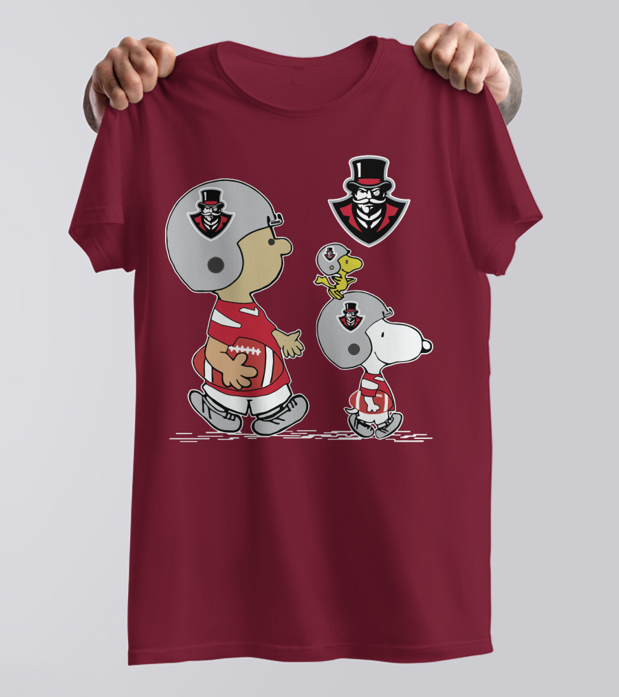 Austin Peay Governor Mascot With Snoopy And Woodstock Football Helmets T-Shirt