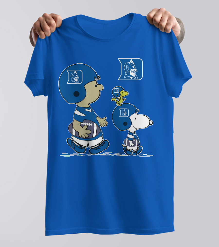Duke Blue Devils Peanuts Characters Snoopy Woodstock Football Helmet T-Shirt