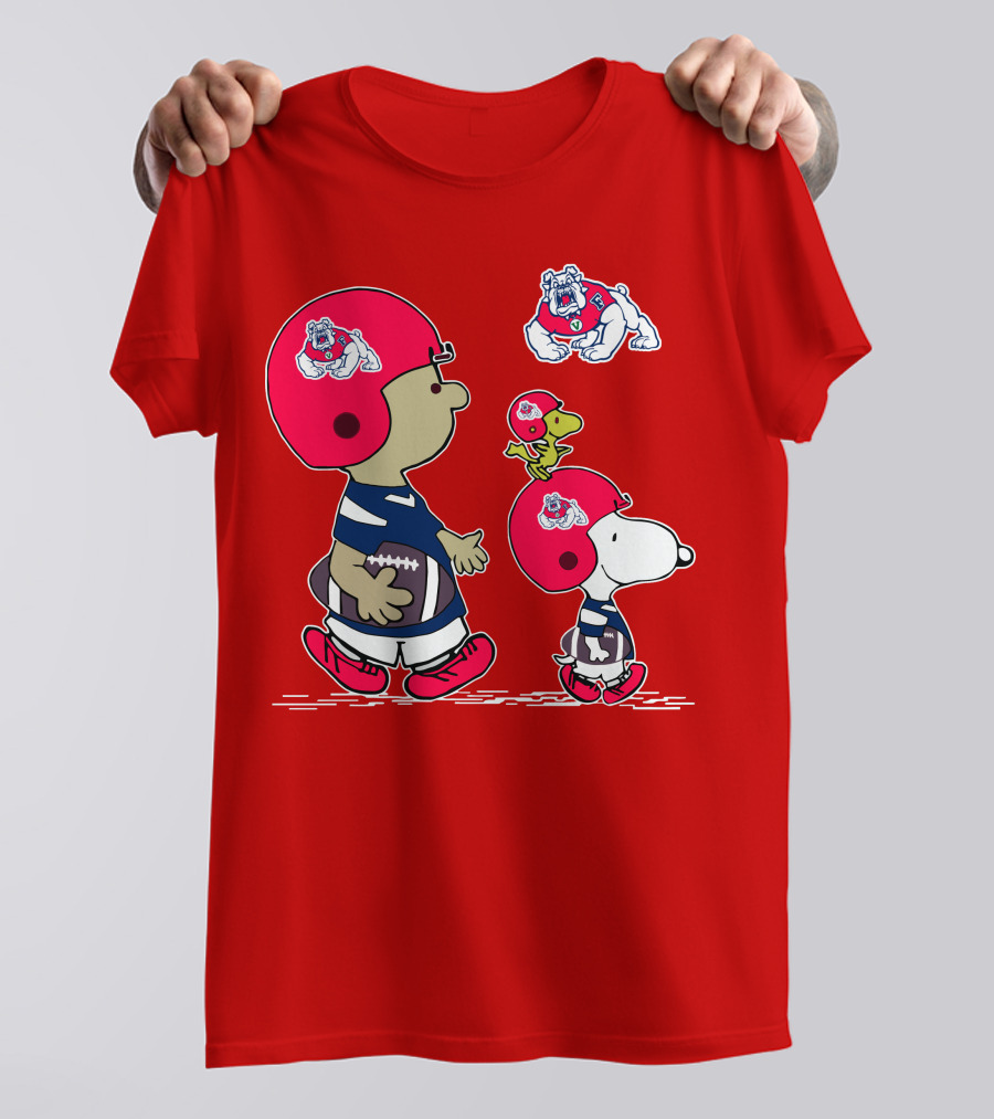 Fresno State Snoopy And Woodstock Football Bulldogs Kids T-Shirt