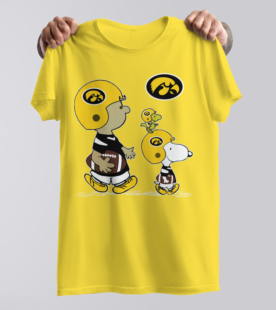 Iowa Hawkeyes Snoopy With Woodstock In Football Helmets T-Shirt