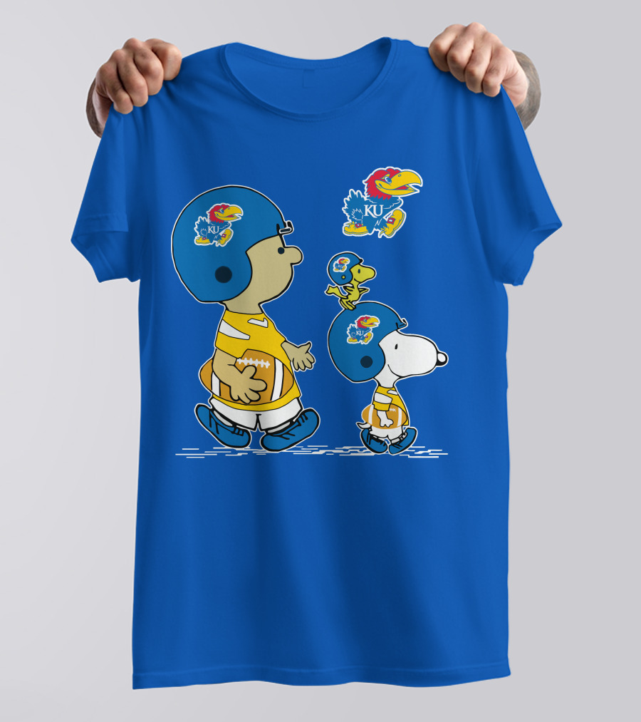 Kansas Jayhawks Football KU Snoopy And Woodstock Helmets T-Shirt