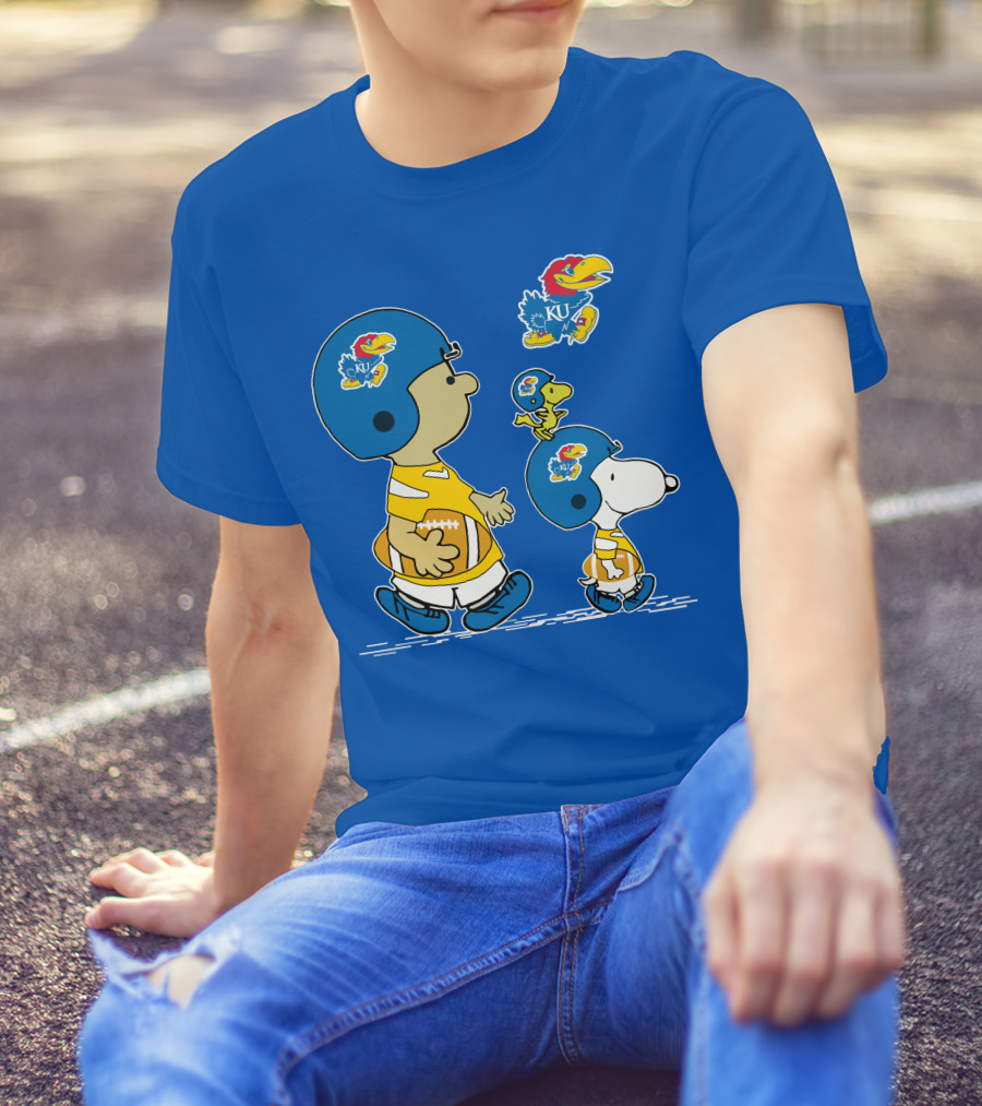 Kansas Jayhawks Football KU Snoopy And Woodstock Helmets T-Shirt