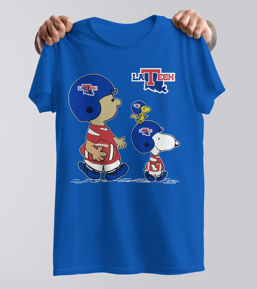 LA Tech Snoopy Football Helmet With Woodstock And Charlie Brown T-Shirt