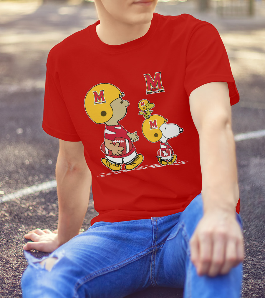 Maryland Terrapins Snoopy And Woodstock Football Fan Gear T-Shirt