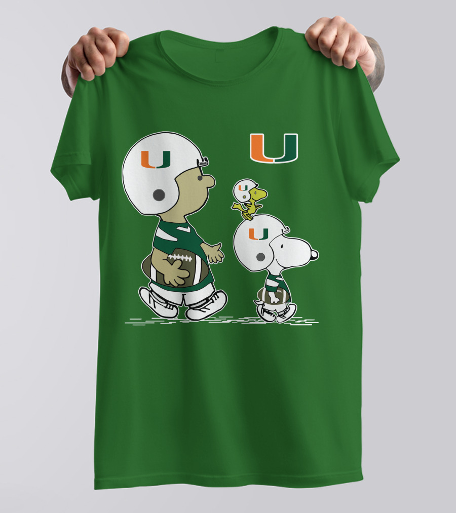 Miami Hurricanes Snoopy And Woodstock Football Helmets Peanuts Comic T-Shirt