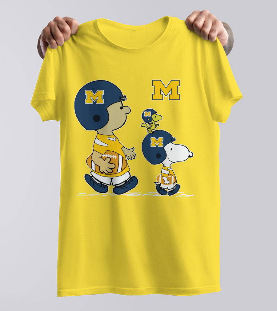 Michigan Wolverines Snoopy Woodstock Football Fan Team Spirit Peanuts Style T-Shirt