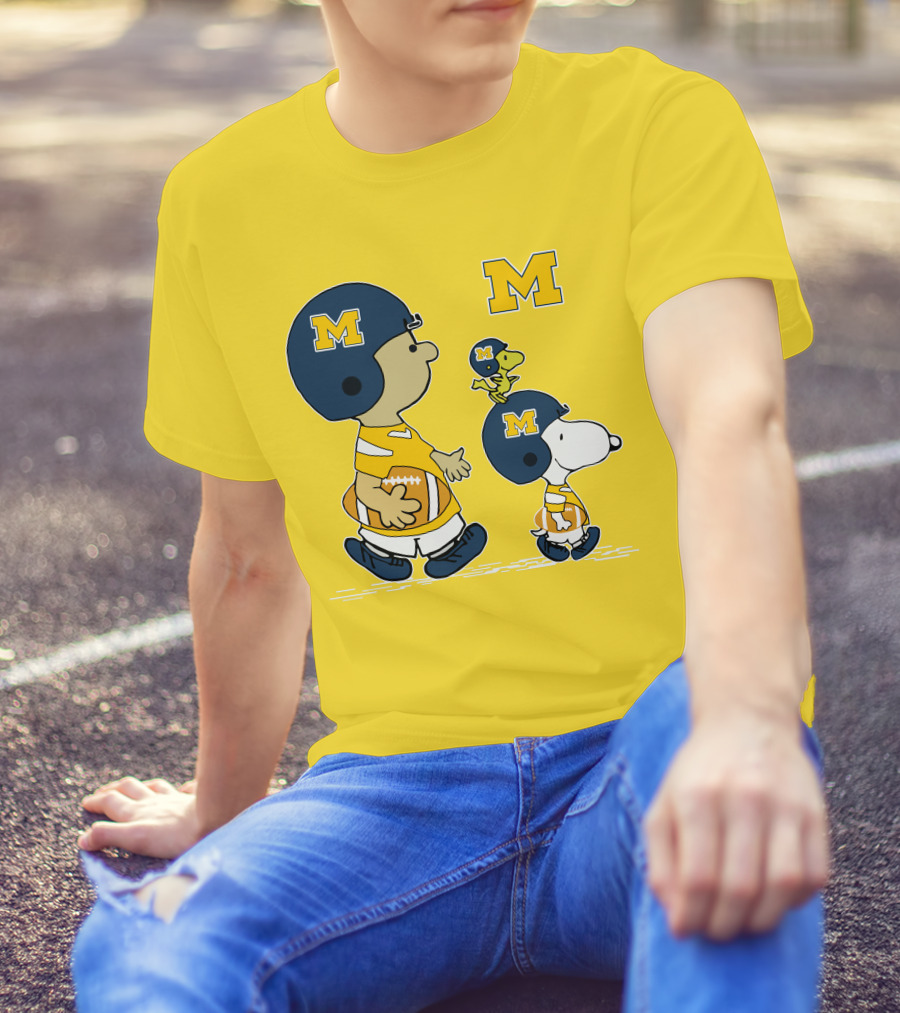 Michigan Wolverines Snoopy Woodstock Football Fan Team Spirit Peanuts Style T-Shirt