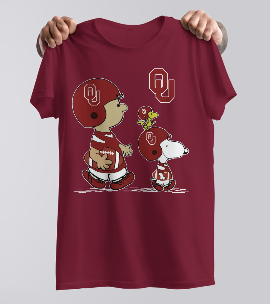 Oklahoma Sooners Snoopy Woodstock Football Ou Team Spirit Peanuts Characters T-Shirt