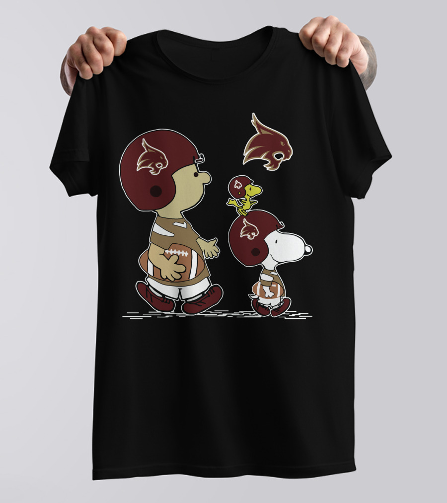 Texas State University Bobcats Snoopy And Woodstock Football T-Shirt