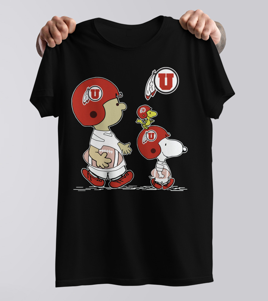 Utah Utes Snoopy And Woodstock Football Helmets T-Shirt