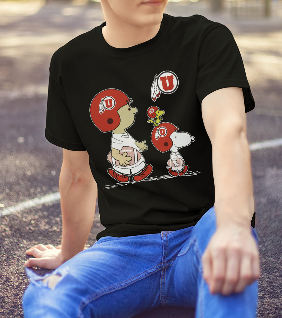 Utah Utes Snoopy And Woodstock Football Helmets T-Shirt