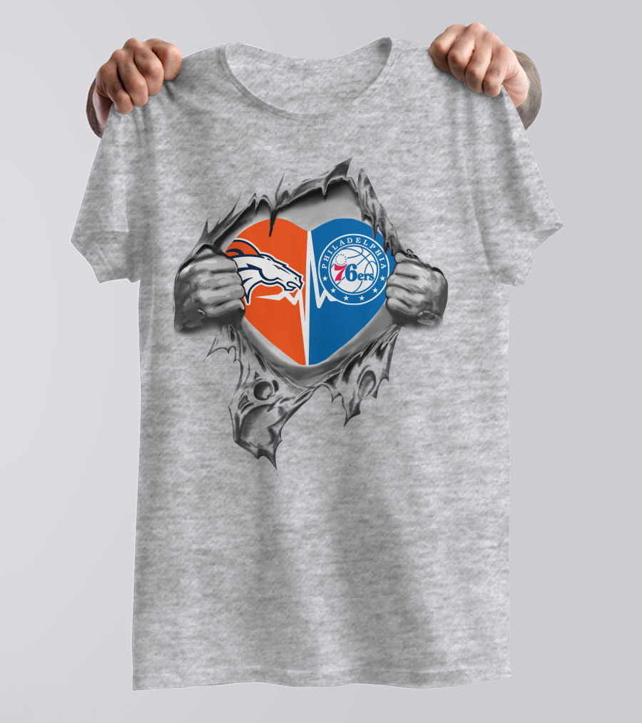 Broncos Philadelphia 76ers Heart Rip T-Shirt