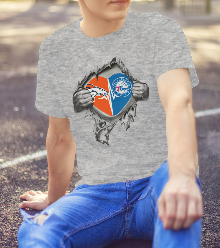 Broncos Philadelphia 76ers Heart Rip T-Shirt