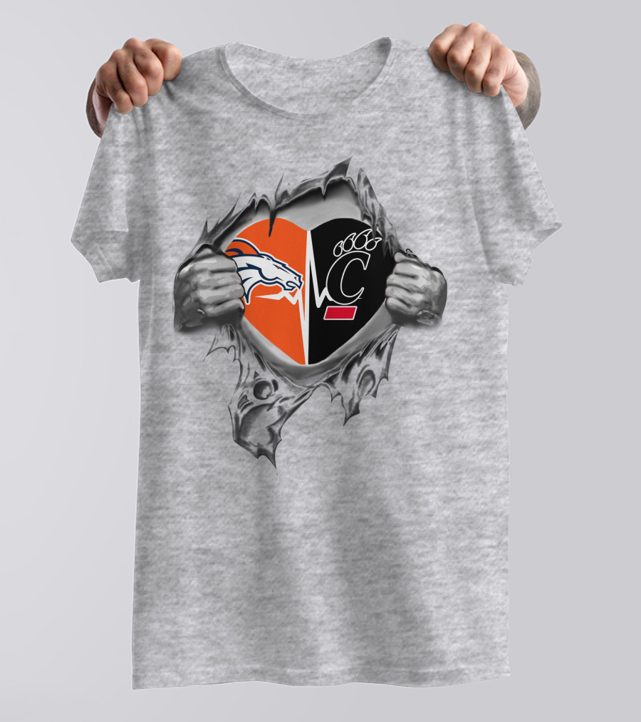 Broncos Bearcats Heart Logo With Tribal Hands T-Shirt