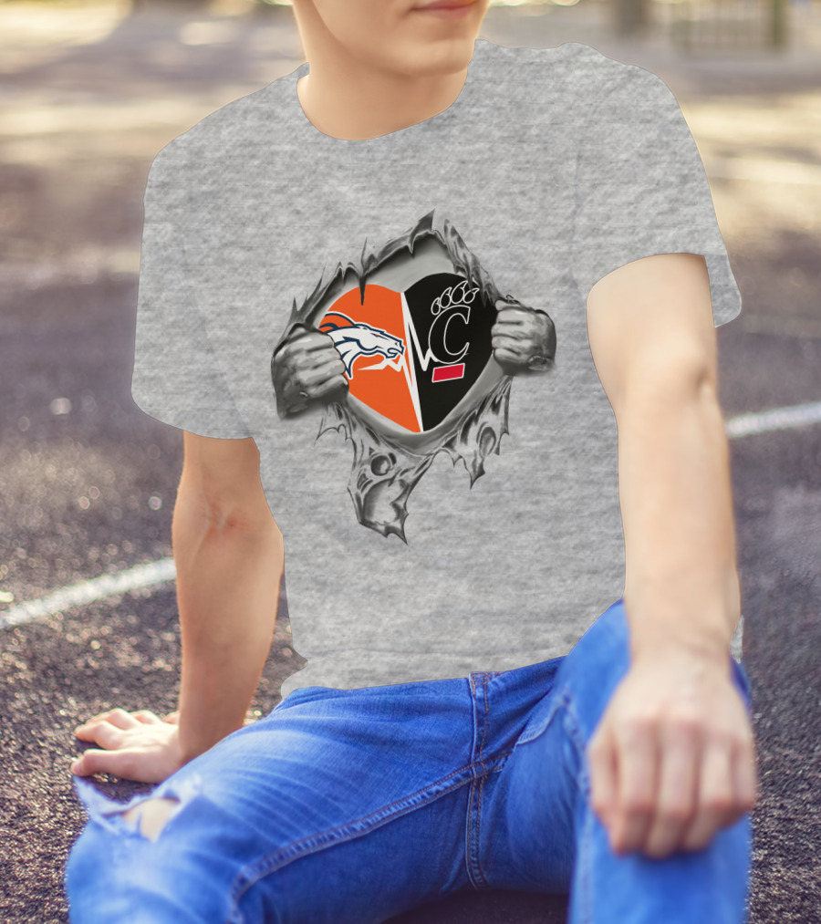 Broncos Bearcats Heart Logo With Tribal Hands T-Shirt