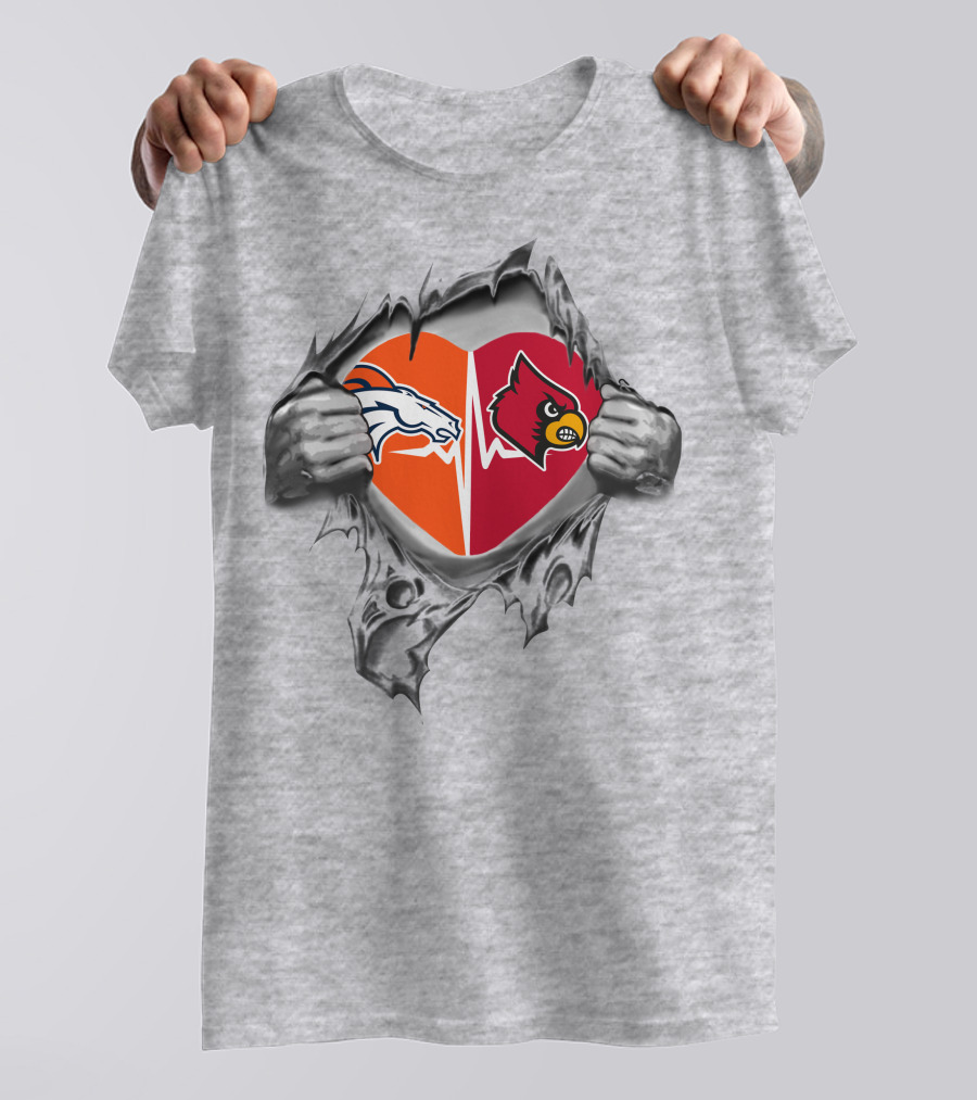 Broncos Cardinals Split Heart Logo With Tear Effect T-Shirt