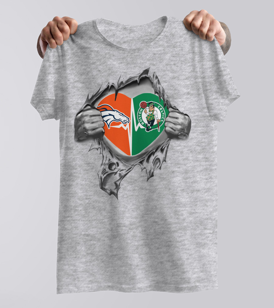 Heart Torn Open Broncos Celtics Fusion T-Shirt