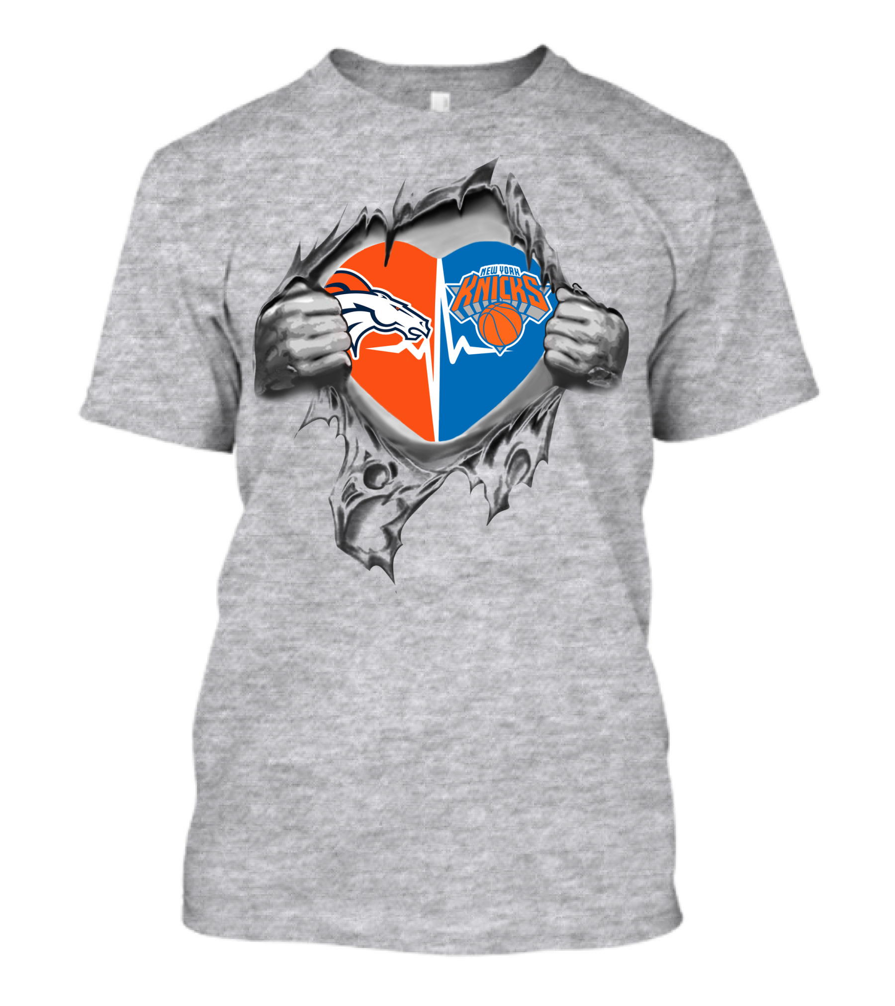Broncos Knicks Heart With Ripped Hands T-Shirt