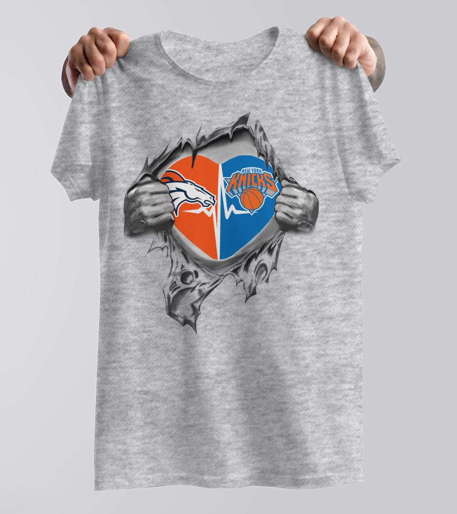 Broncos Knicks Heart With Ripped Hands T-Shirt