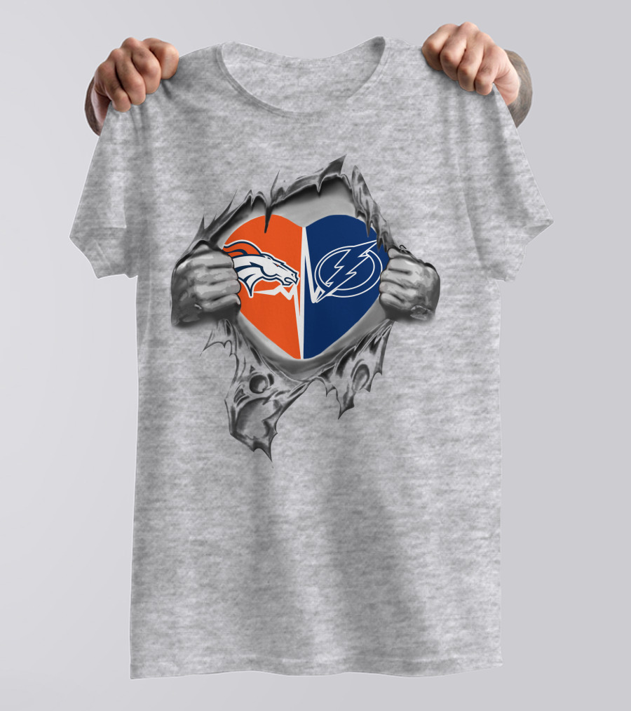 Broncos Lightning Heart With Torn Hands T-Shirt