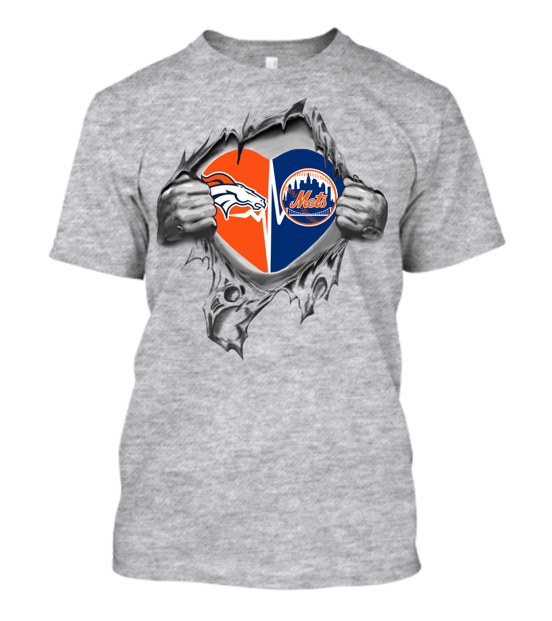 Broncos Mets Heart Split Logo Combination T-Shirt