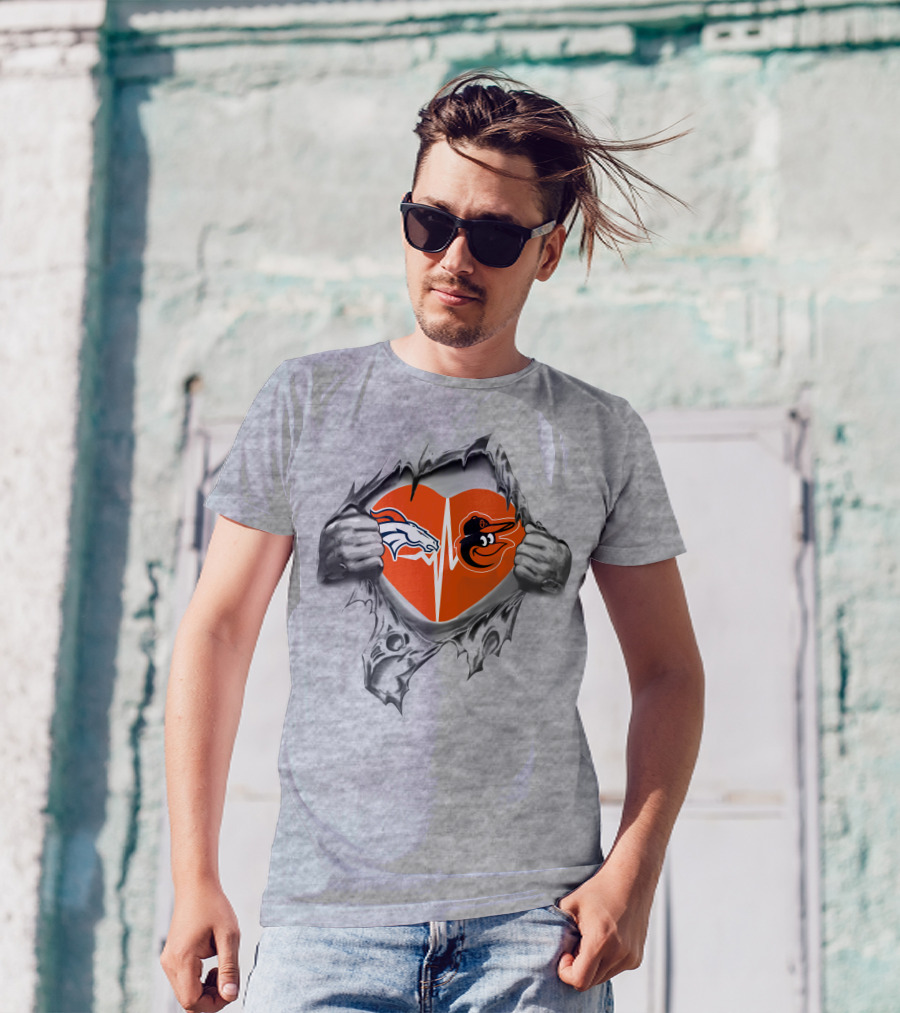 Broncos Orioles Heartbeat Passion Logo Fusion T-Shirt