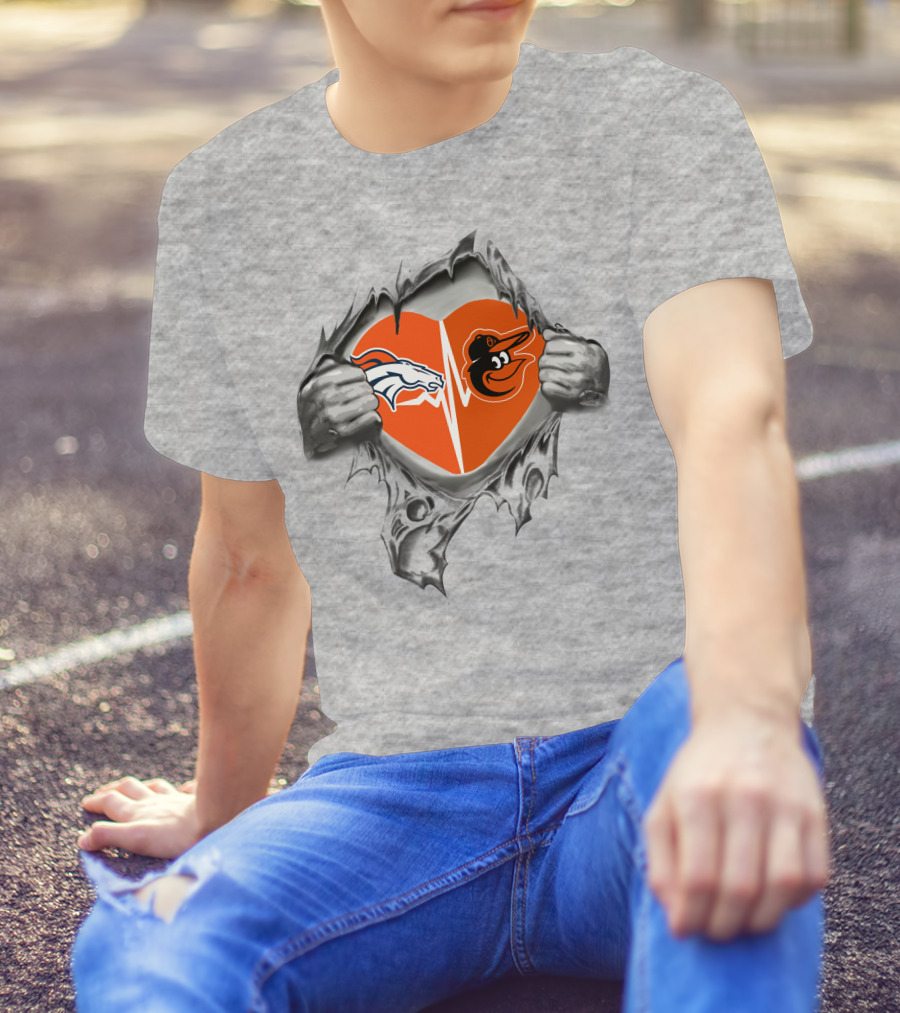 Broncos Orioles Heartbeat Passion Logo Fusion T-Shirt