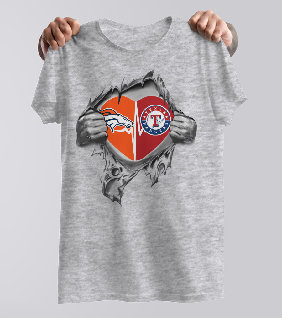 Broncos And Texas Rangers Heart T-Shirt