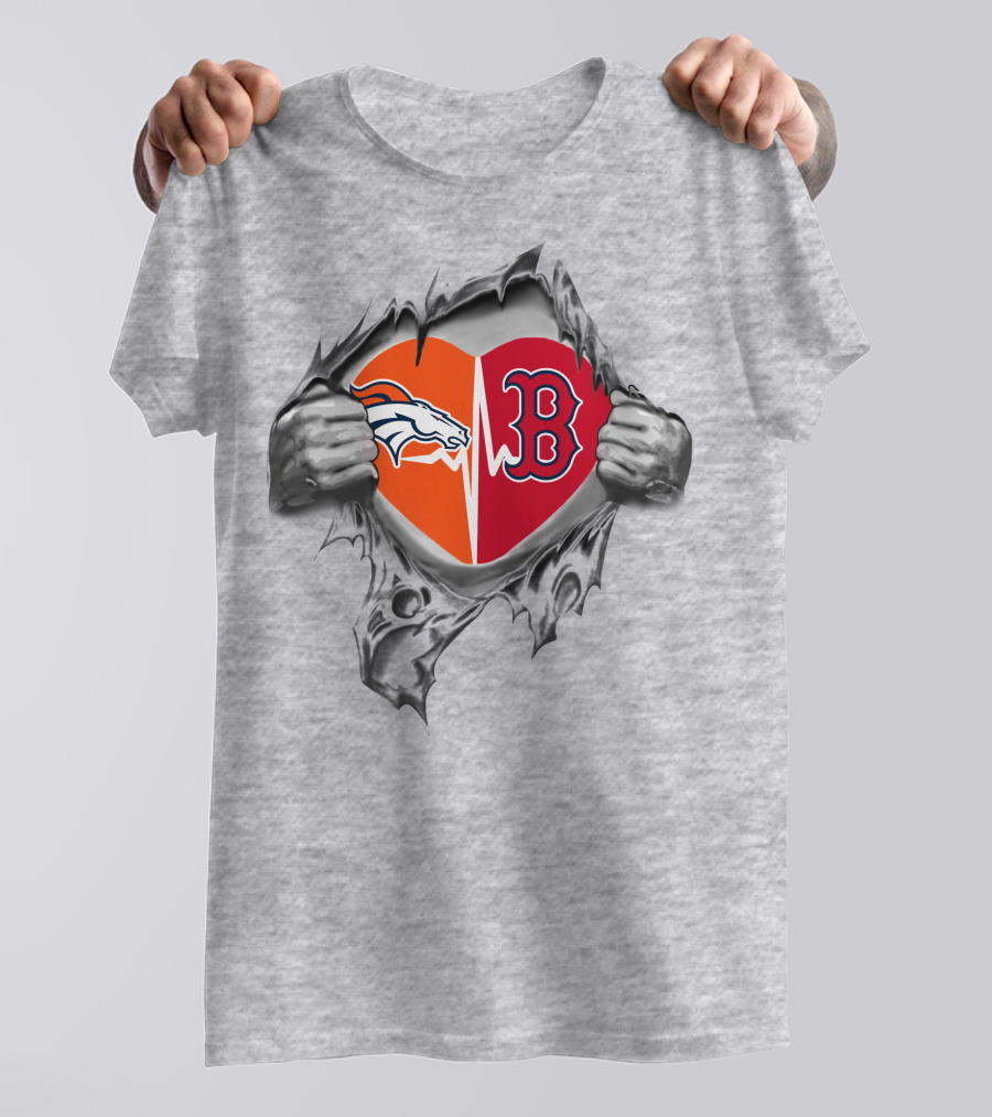 Broncos Redsox Heartbeat Passion Emblem T-Shirt