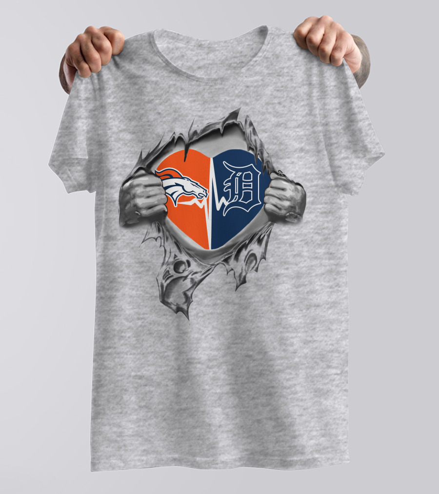 Broncos Tigers Heart Logo Fusion Denver Detroit Symbol T-Shirt