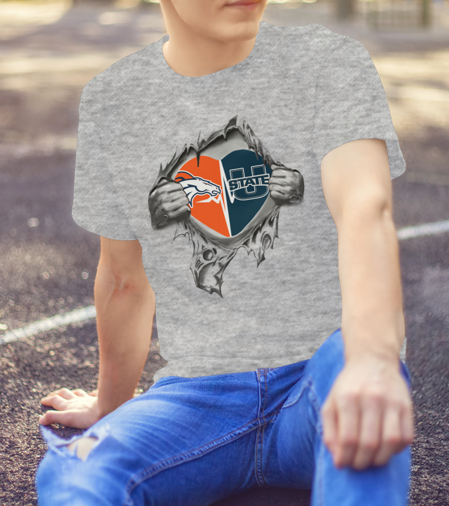 Broncos Utah State Heart Torn Flesh T-Shirt