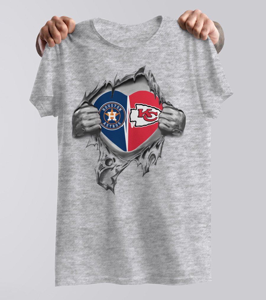 Houston Astros Kansas City Chiefs Heart Through Hands T-Shirt
