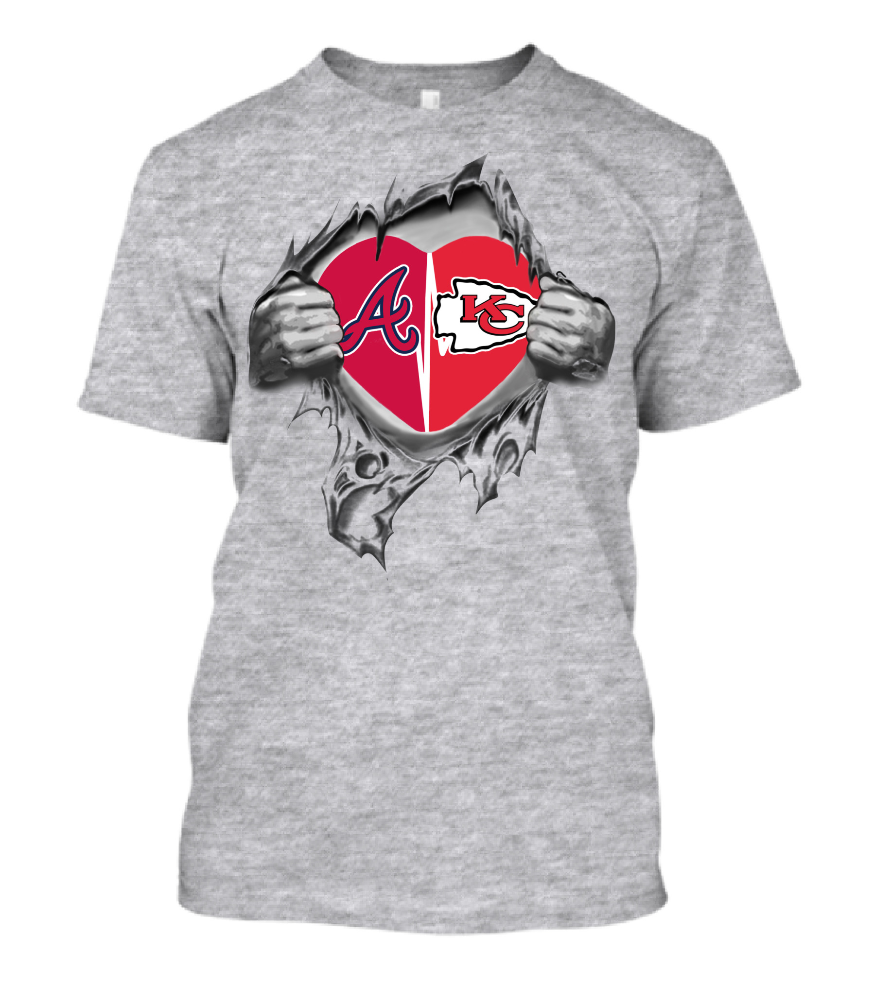 Chiefs Braves Heart Logos Torn Fabric T-Shirt