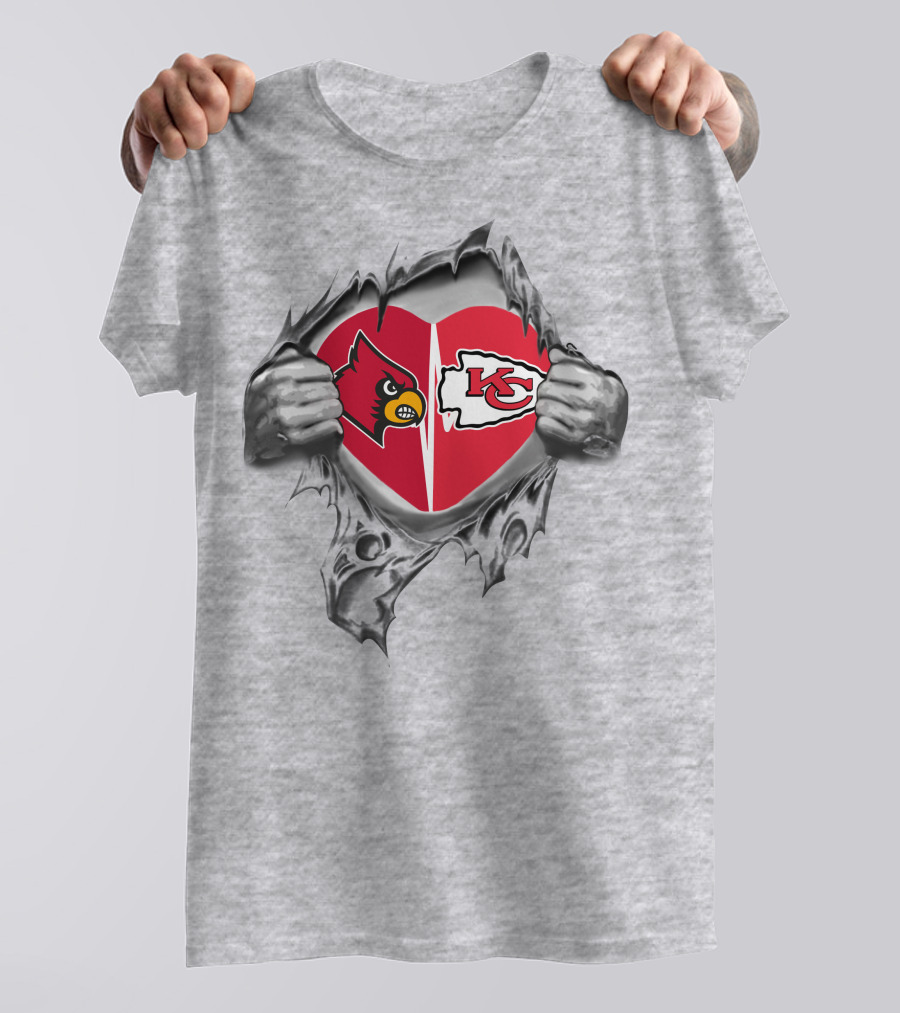 Chiefs Cardinals Heart Design With Logo Graphics T-Shirt