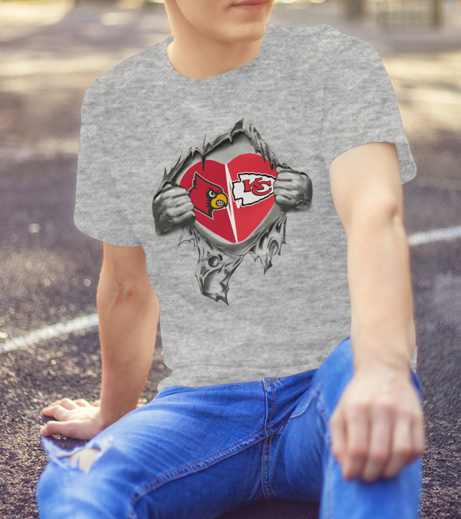 Chiefs Cardinals Heart Design With Logo Graphics T-Shirt