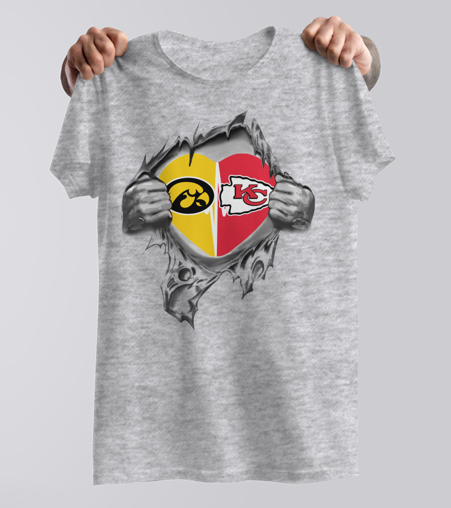 Chiefs Iowa Heart Torn Open KC Hawkeye Love T-Shirt
