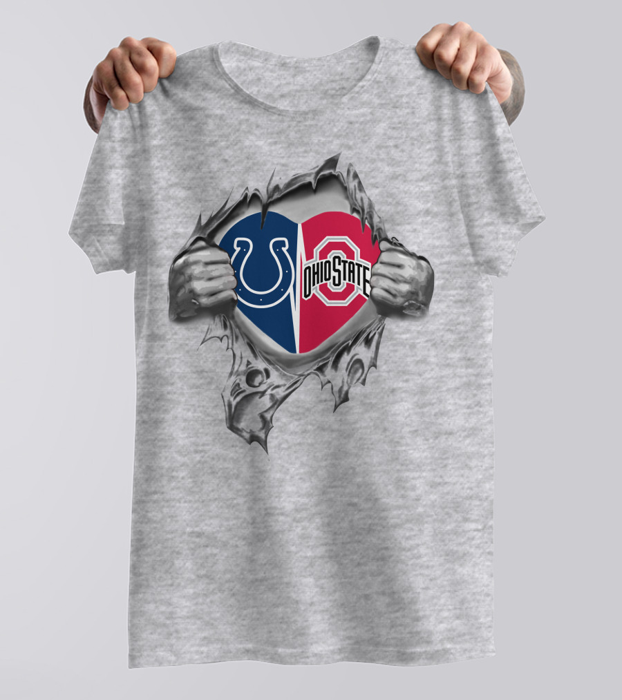 Colts Ohio State Dual Heart Logo Tear T-Shirt