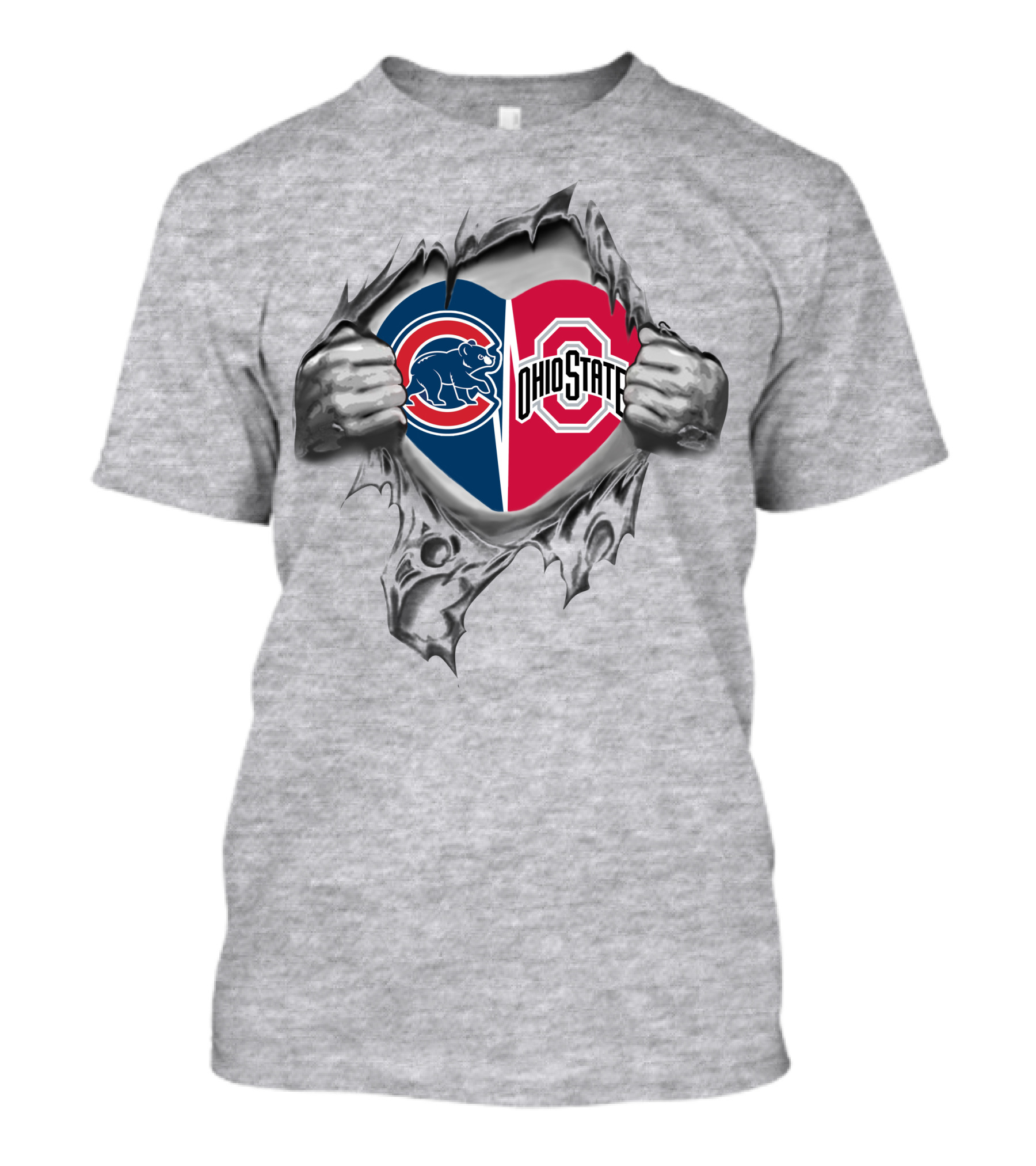 Cubs Ohio State Heart Split Torn Skin T-Shirt