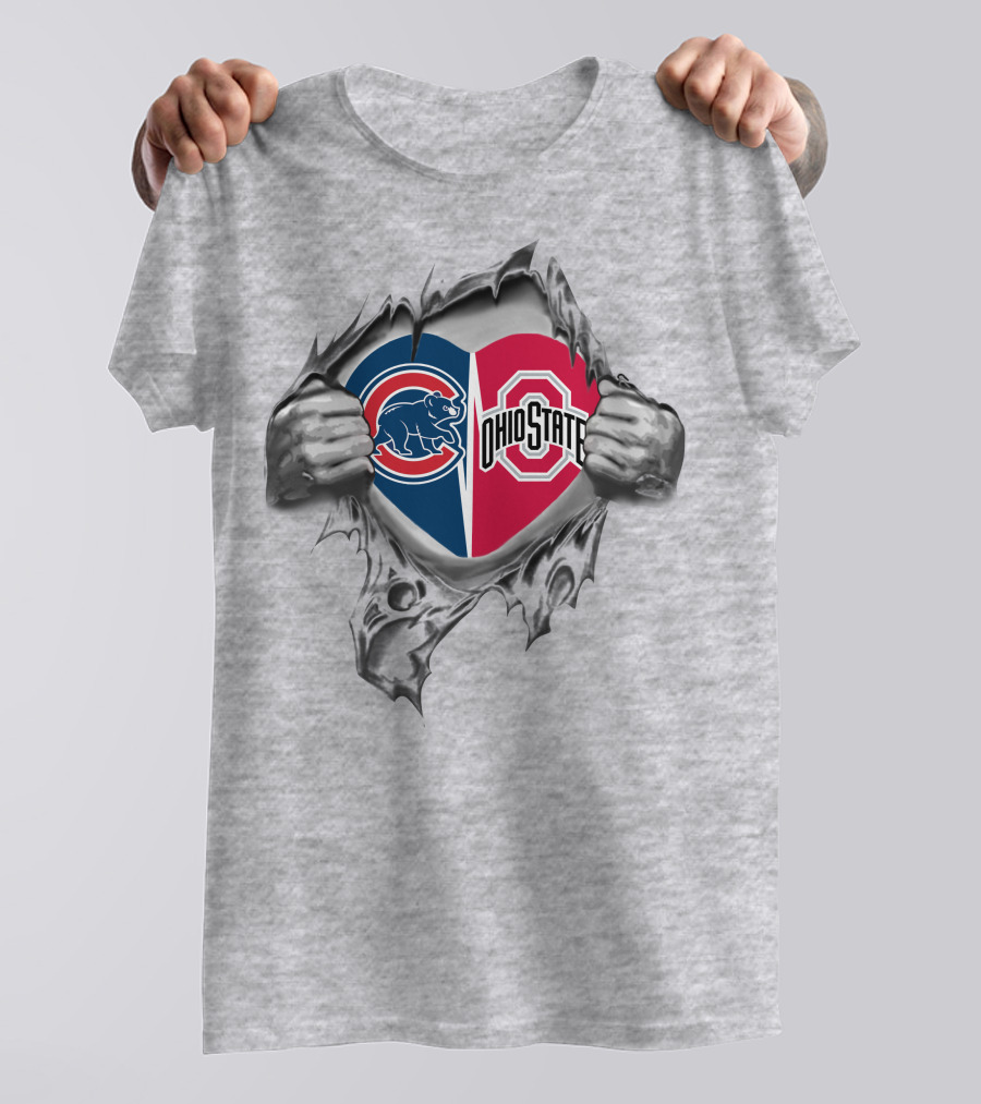 Cubs Ohio State Heart Split Torn Skin T-Shirt