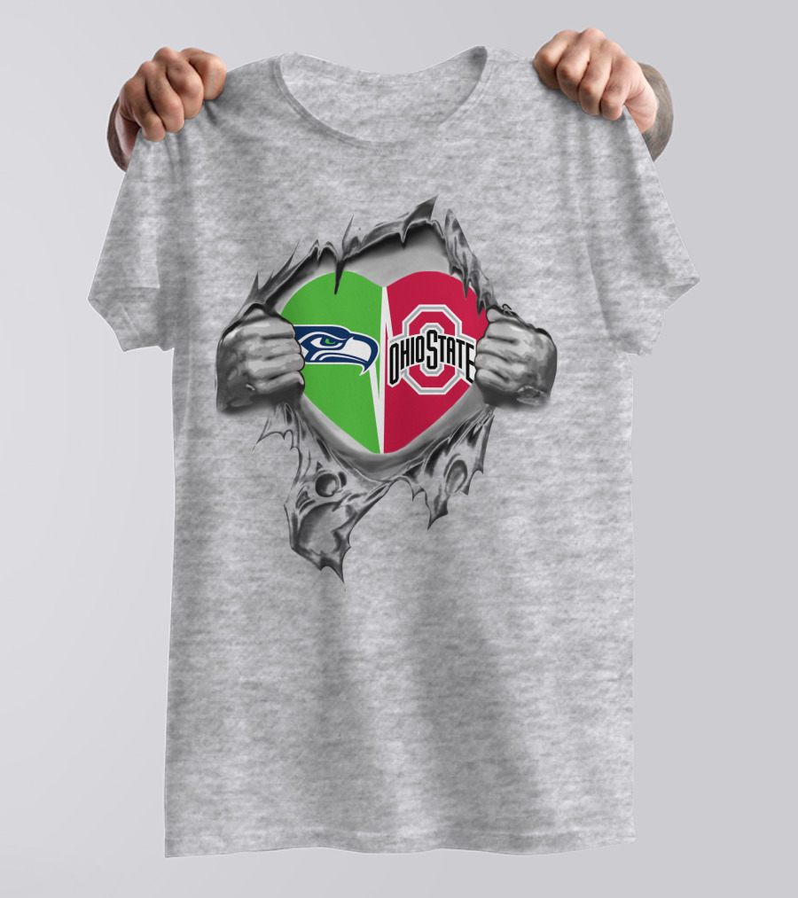 Seahawks Ohio State Split Heart Logo In Hand Tear T-Shirt
