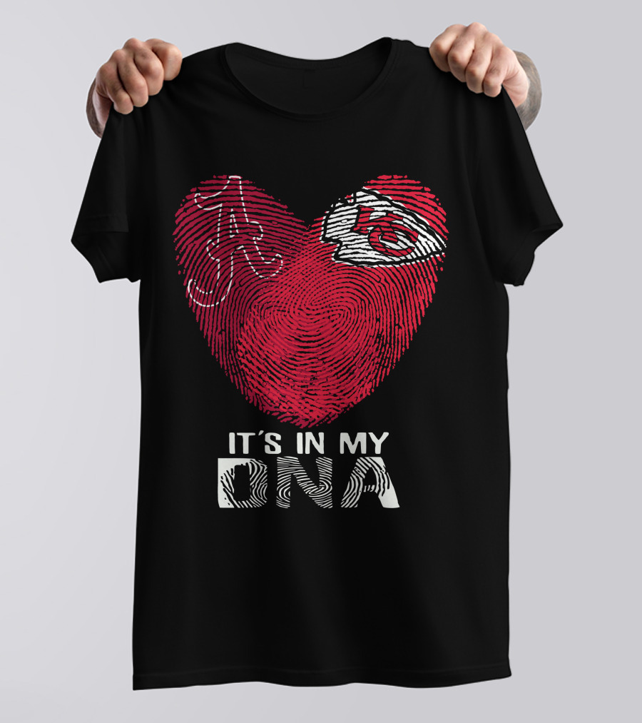 Alabama And Chiefs Heart Logo It's In My DNA Fingerprint T-Shirt