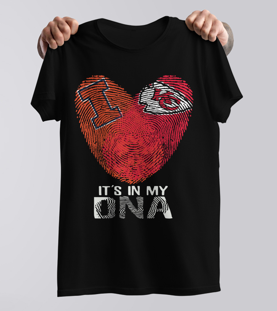 Illinois Fighting Illini And Kansas City Chiefs It's In My DNA Heart Fingerprint T-Shirt