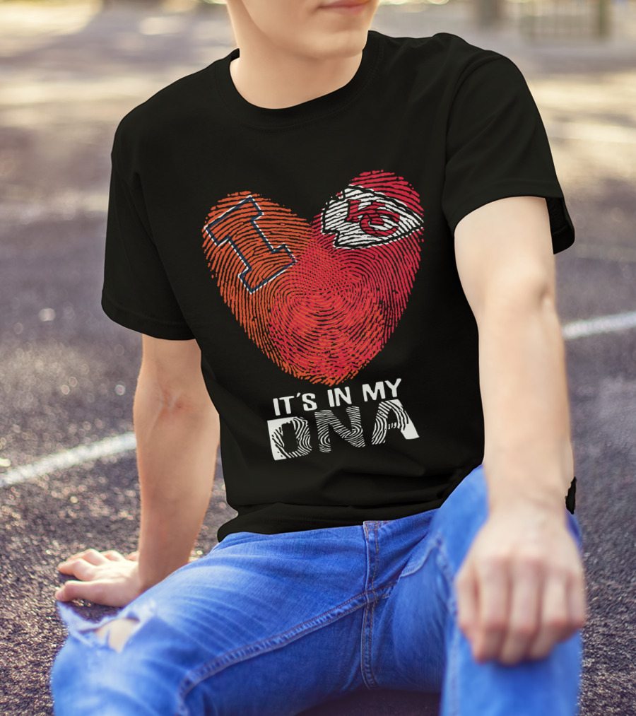 Illinois Fighting Illini And Kansas City Chiefs It's In My DNA Heart Fingerprint T-Shirt