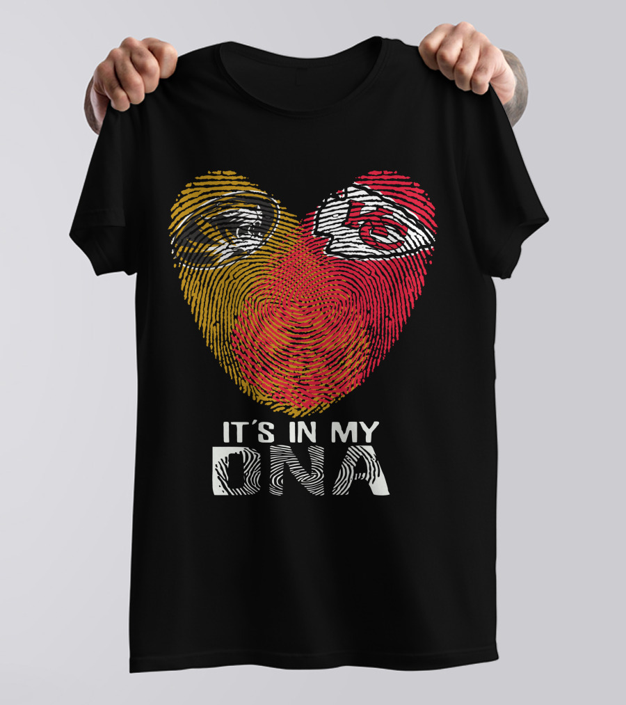 Missouri Tigers And Kansas City Chiefs It's In My DNA Fingerprint Heart T-Shirt