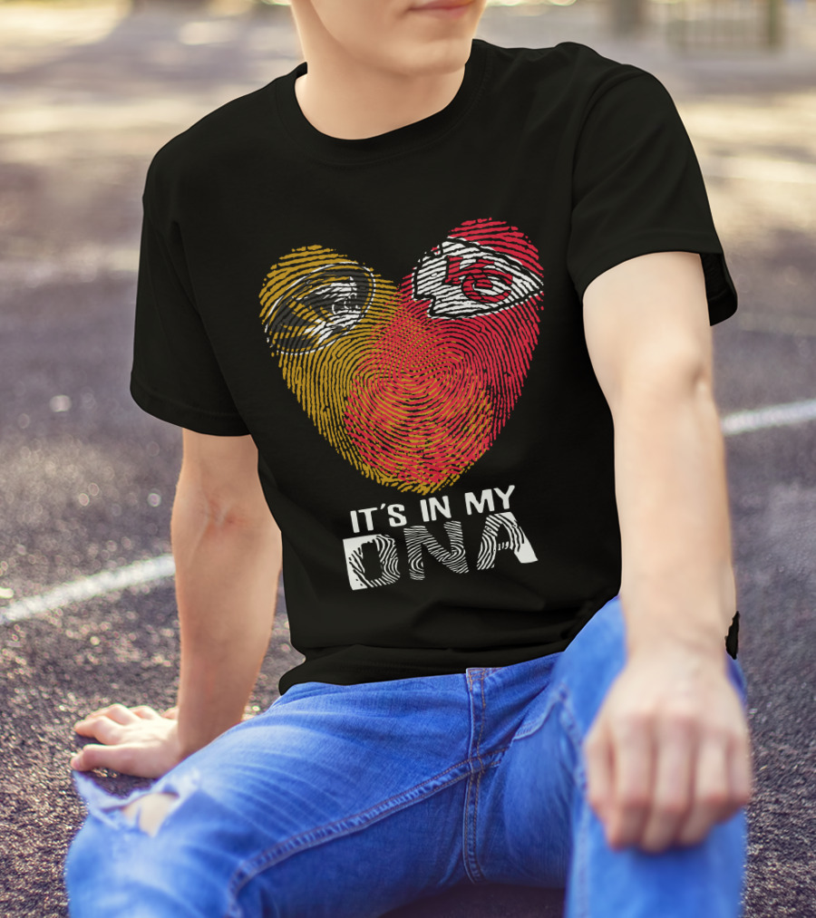Missouri Tigers And Kansas City Chiefs It's In My DNA Fingerprint Heart T-Shirt
