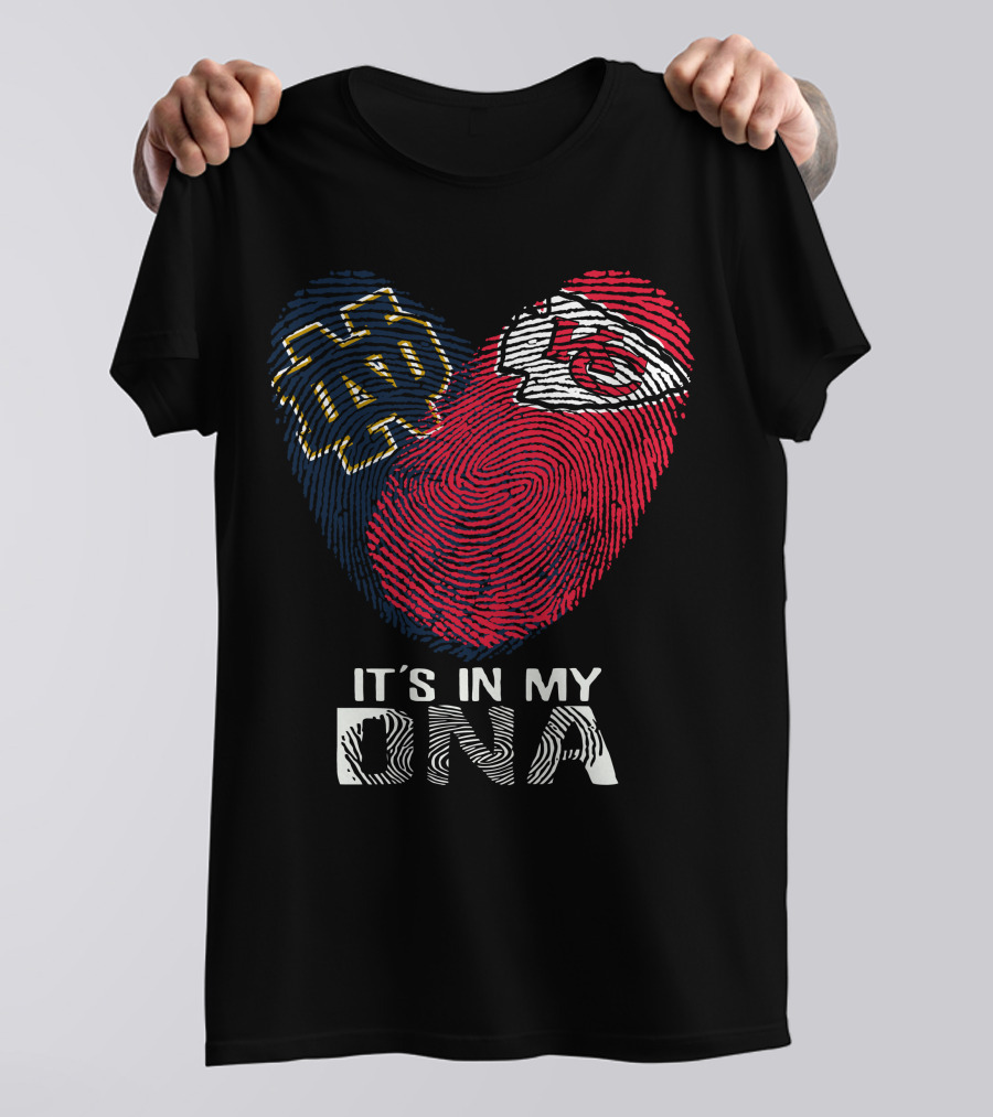 Notre Dame And Kansas City Chiefs Fingerprint Heart It's In My DNA T-Shirt