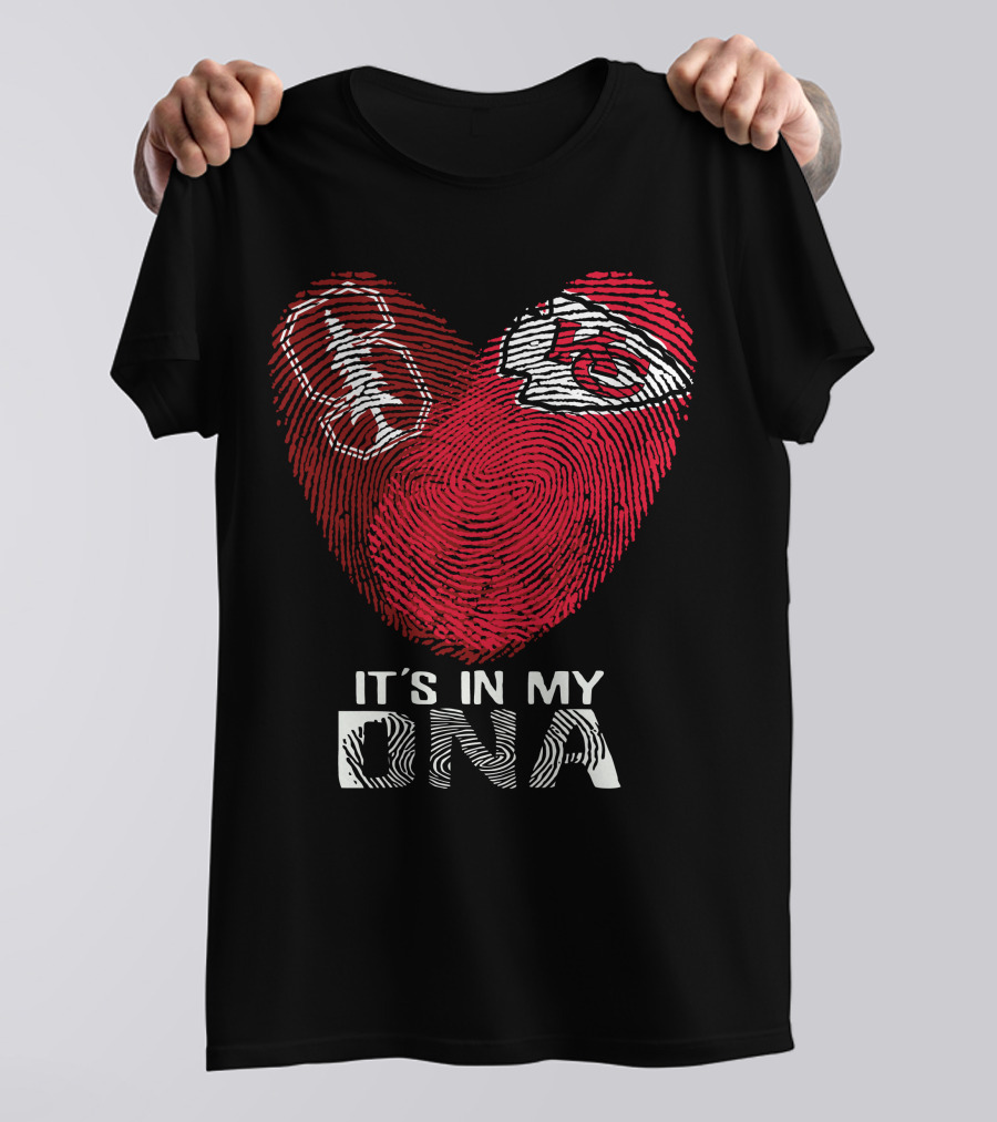 It's In My DNA Cardinals Chiefs Heart Fingerprint T-Shirt